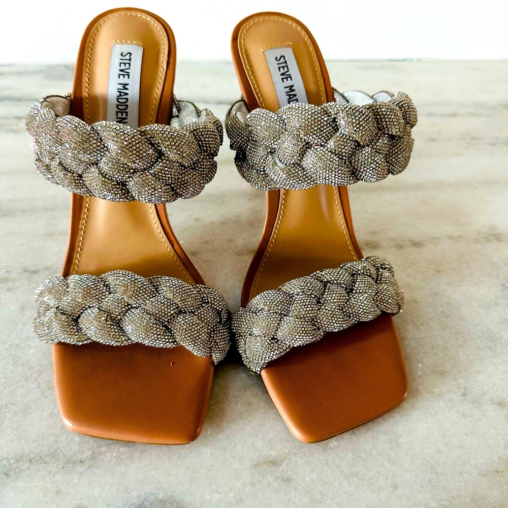 Steve Madden Brown and Silver Heeled Sandals